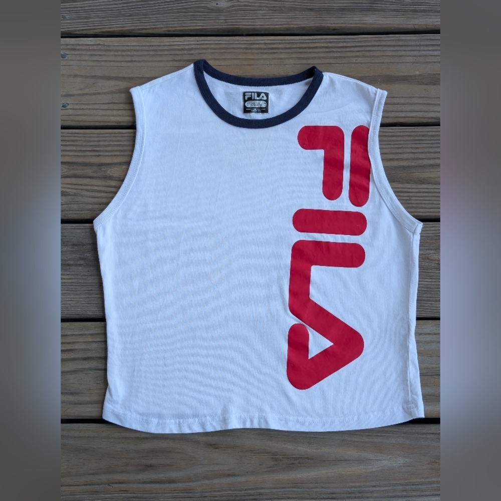 Fila Kids XL Tank Top with Red Logo on White
